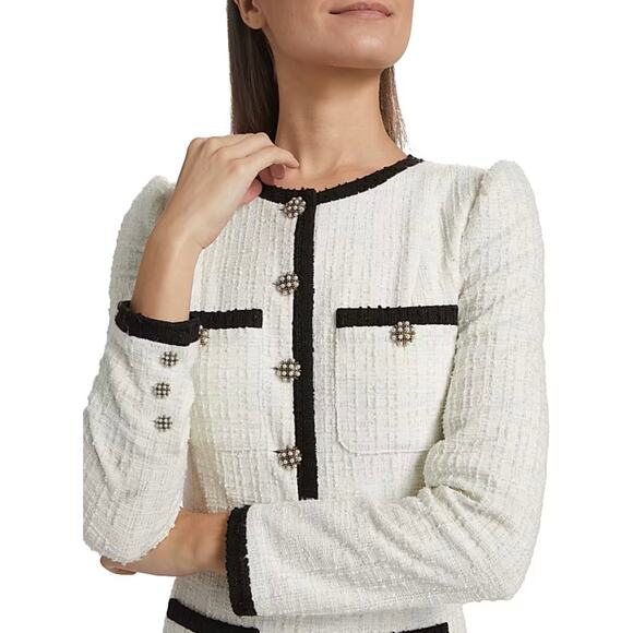 Alice + Olivia Shiloh Romper Long Sleeve White Black Metallic Festive Tweed 10 - Picture 2 of 11